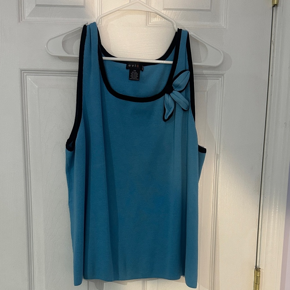 Evie Teal Tank Top with Black Trim (SIZE: 3X) (55% SILK)